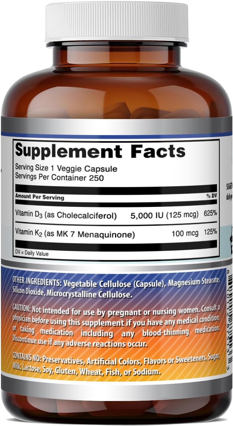 Amazing Formulae Vitamin D3 5000 IU with Vitamin K2 100 mcg, 250 Veggie Capsules - görsel 5