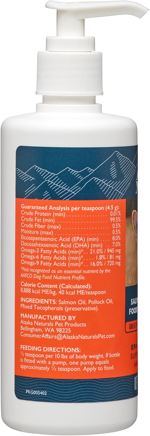 Alaska Naturals – Wild Alaska Salmon Oil Formula Dog Food Topper – EPA and DHA Omega-3 - Supplement for Healthy Skin, Shiny Coat – Made in the USA – 8 oz. Pump Bottle - görsel 5