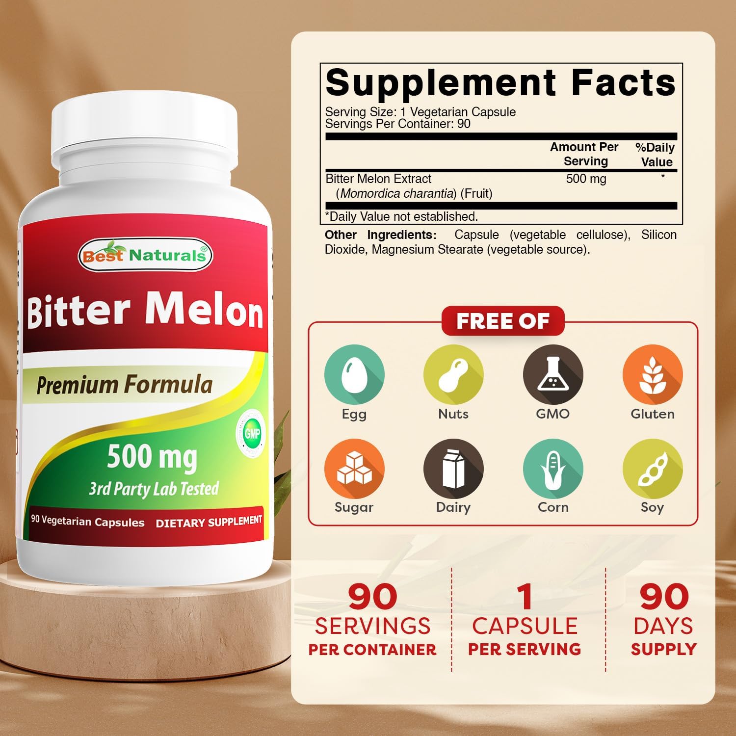 Best Naturals Bitter Melon 500 mg - 90 Vegetable Capsules (Pack of 3) - görsel 2