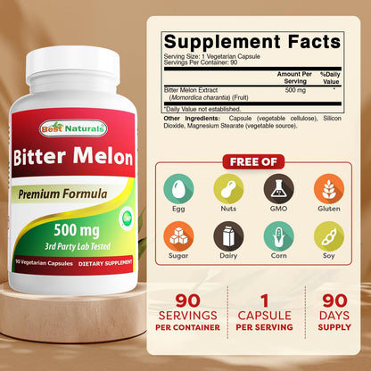 Best Naturals Bitter Melon 500 mg - 90 Vegetable Capsules (Pack of 3)