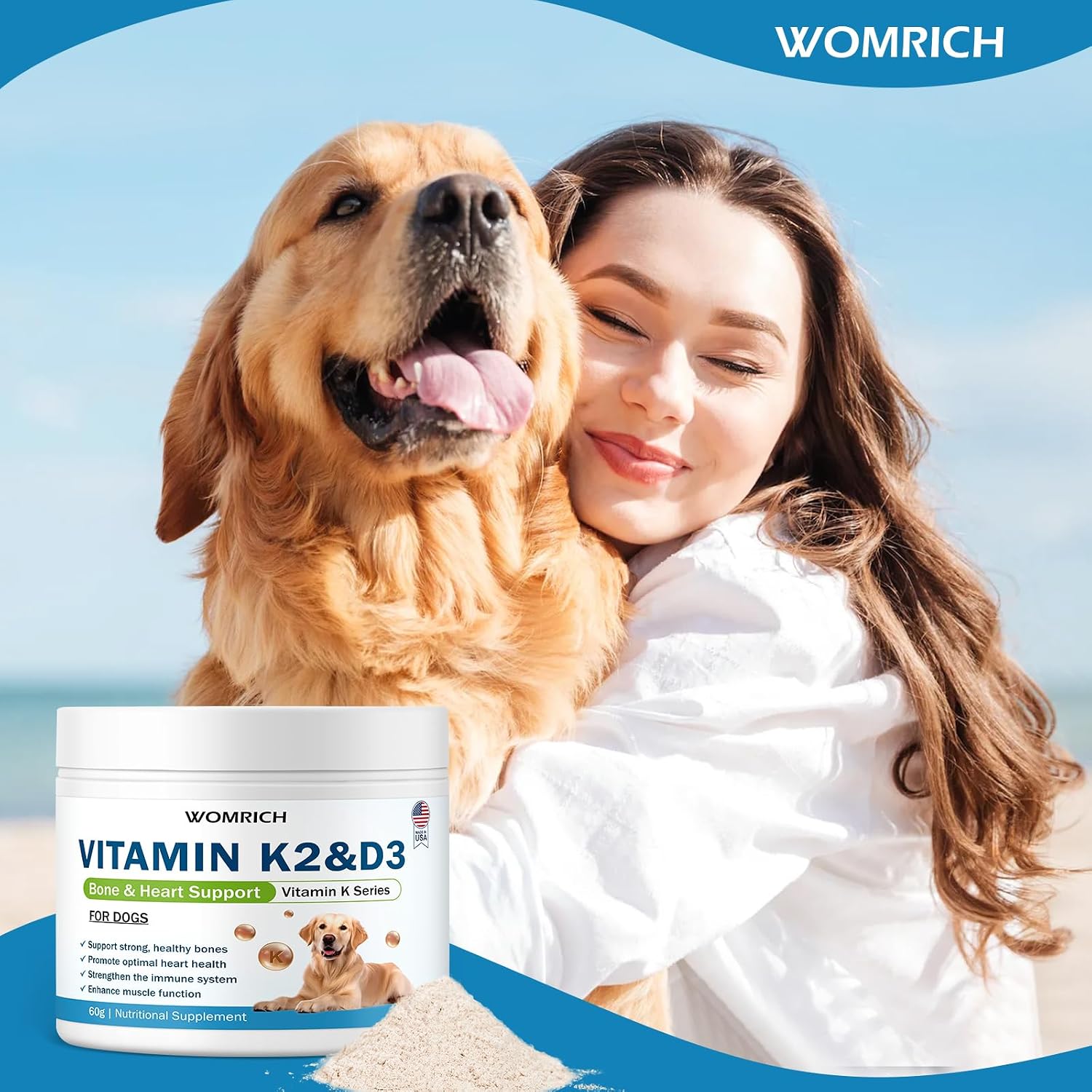 Vitamin K2 & D3 Supplement for Dogs – 60g | Vitamin Complex Supports Strong Bones, Cardiovascular Health, & Immune Function | Vitamins K for Dogs, Vitamins K1 & K2 (MK4 & MK7) + Vitamins D3 - görsel 6