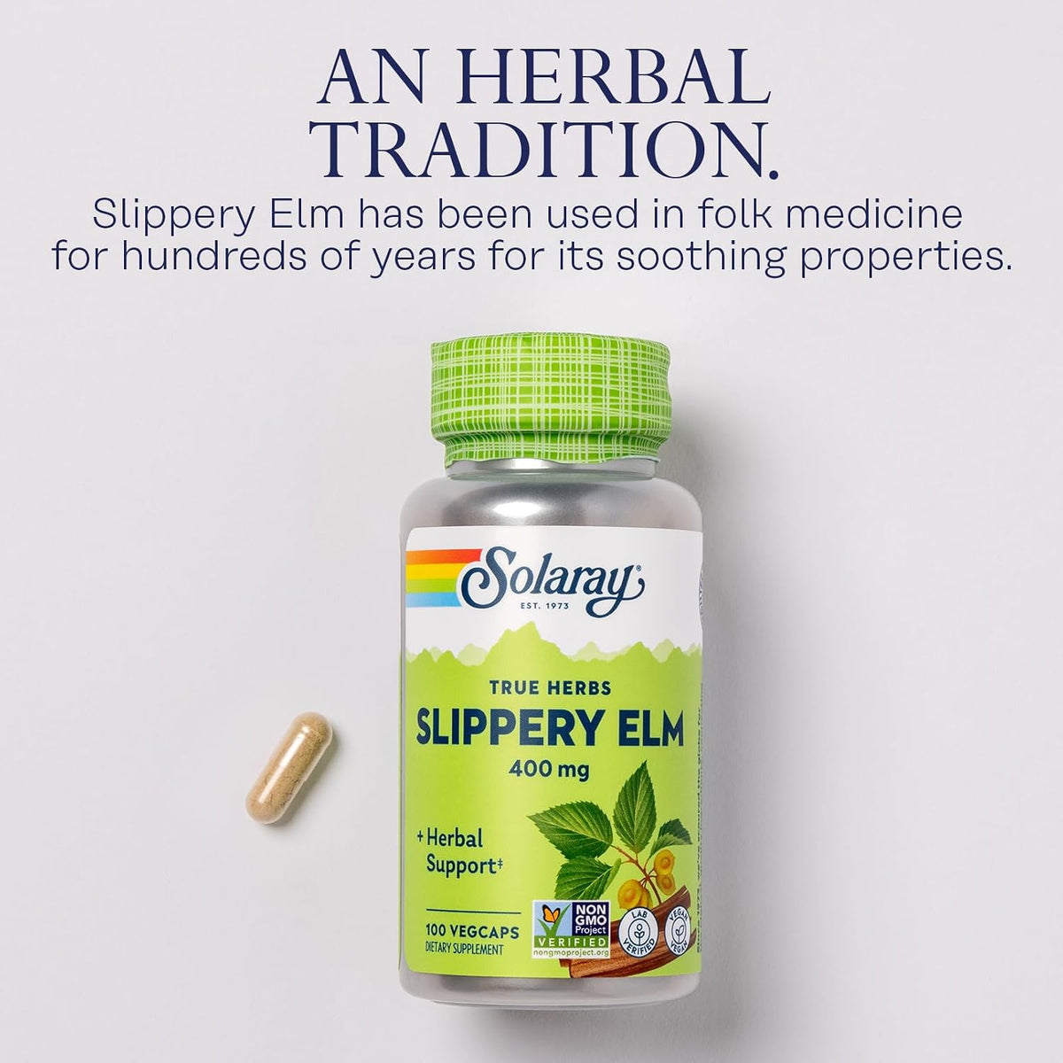 SOLARAY Slippery Elm Bark Capsules (Ulmus Rubra) 400 mg – 100 VegCaps - görsel 4
