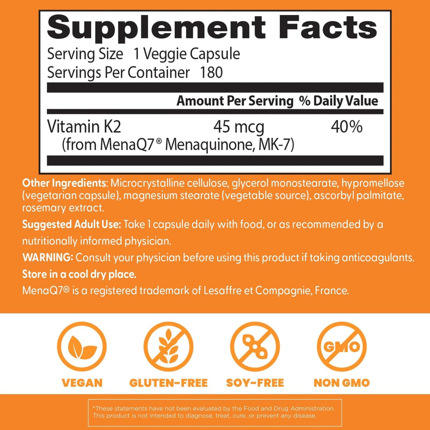 Doctor's Best Natural Vitamin K2 MK7 Food Supplement with MenaQ7 – 45 mcg, 180 Vegan Capsules - görsel 3