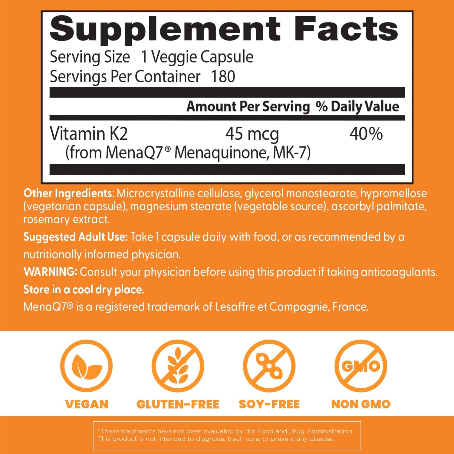 Doctor's Best Natural Vitamin K2 MK7 Food Supplement with MenaQ7 – 45 mcg, 180 Vegan Capsules - görsel 3