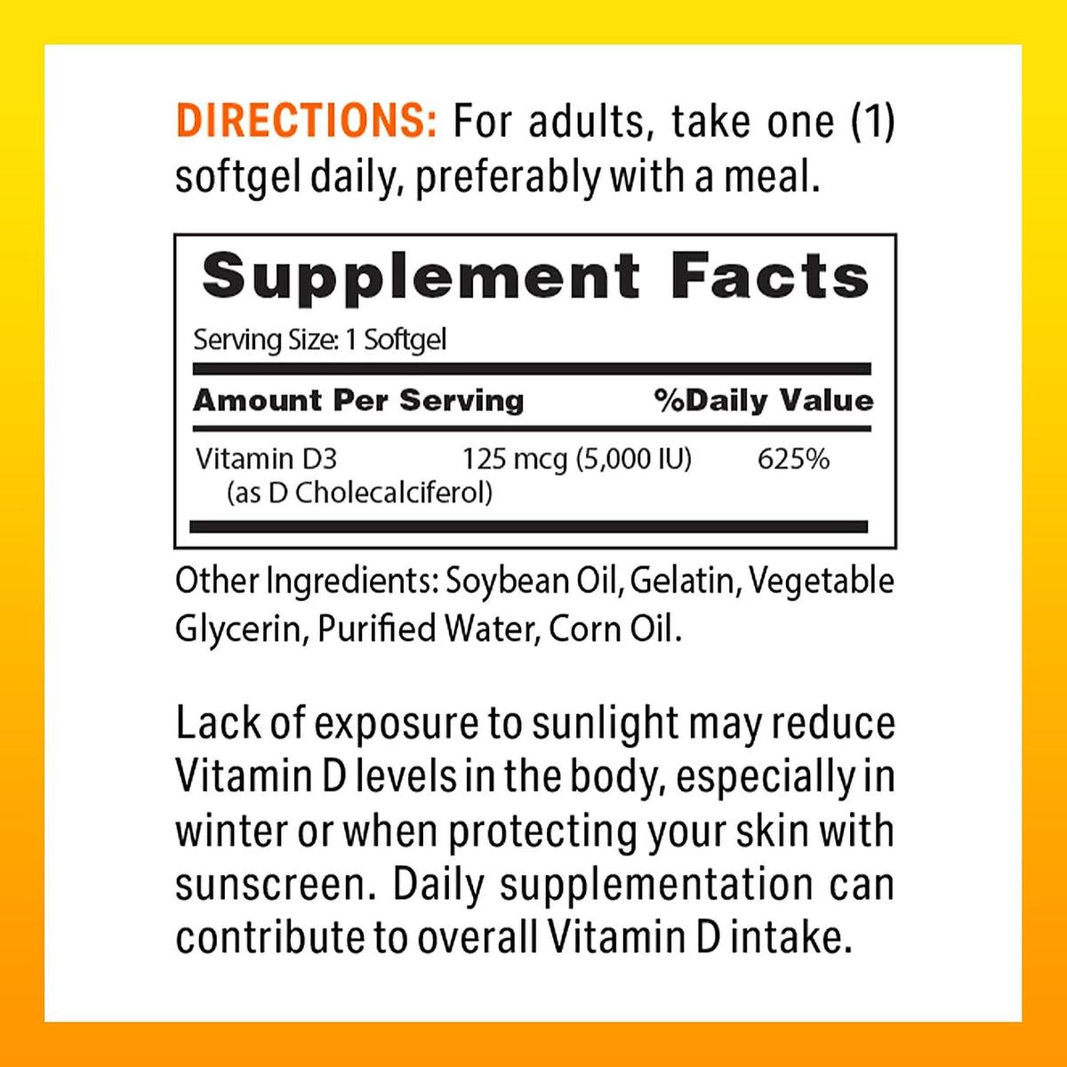 Vitamin Vitamin D3 5000 IU Softgels - 100 Count - görsel 2