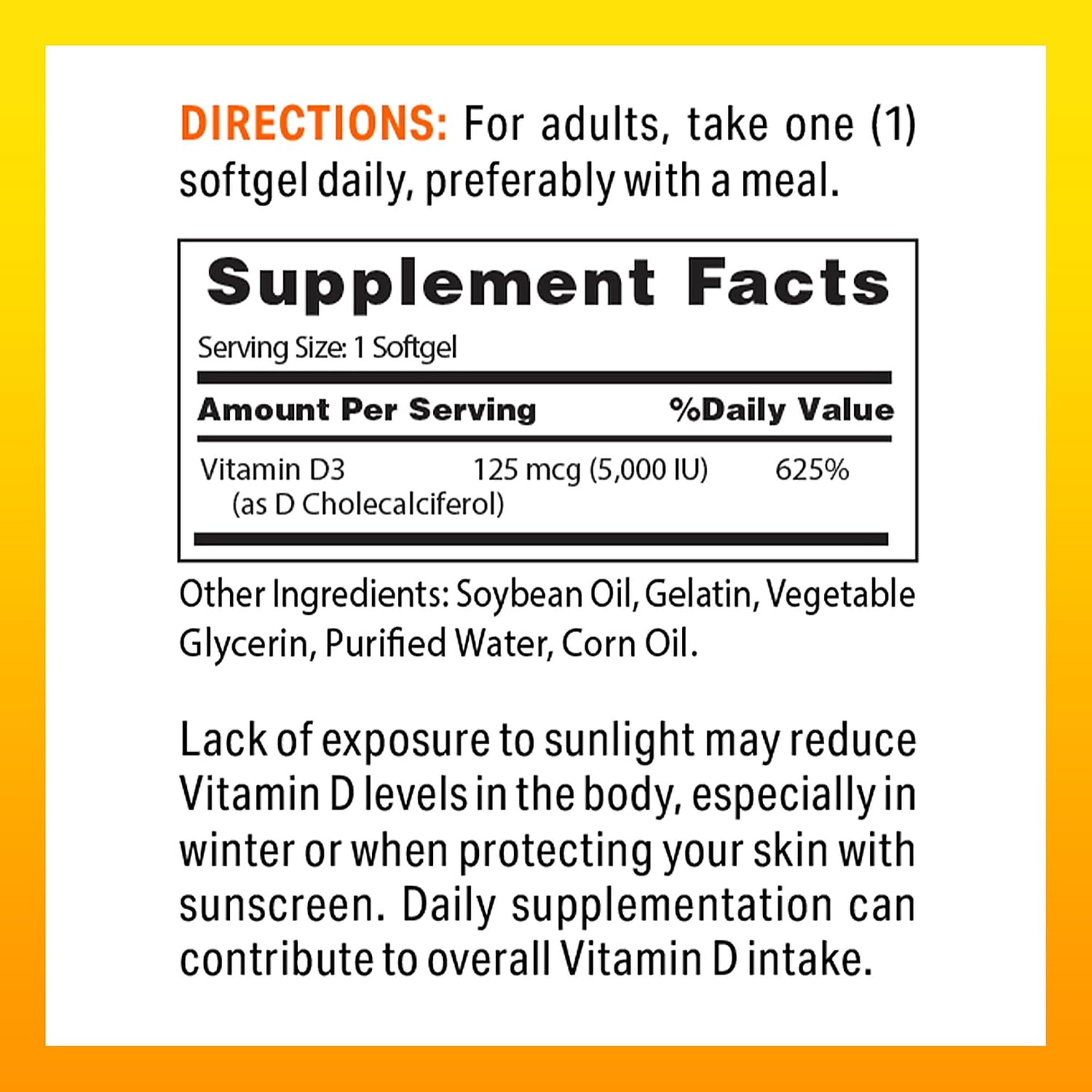 Vitamin Vitamin D3 5000 IU Softgels - 100 Count - görsel 2