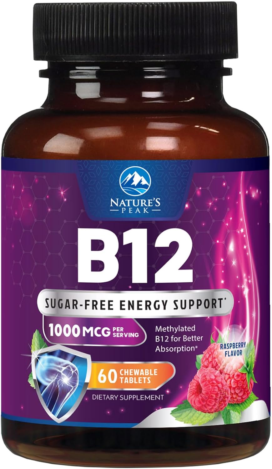 Vitamin B12 Complex (Methylcobalamin) 1000 mcg - Triple Strength B12 Supplement for Energy & Nervous System Support - Vegan, Sugar-Free, Berry Flavour - 120 Chewable Tablets - görsel 10