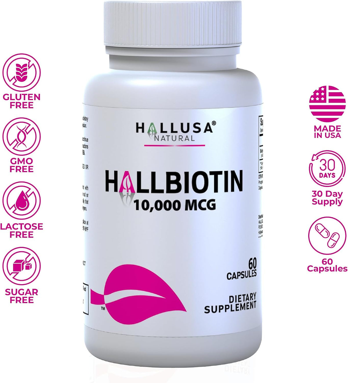 Hallusa Natural Biotin 10,000mcg, 60 Capsules - görsel 3