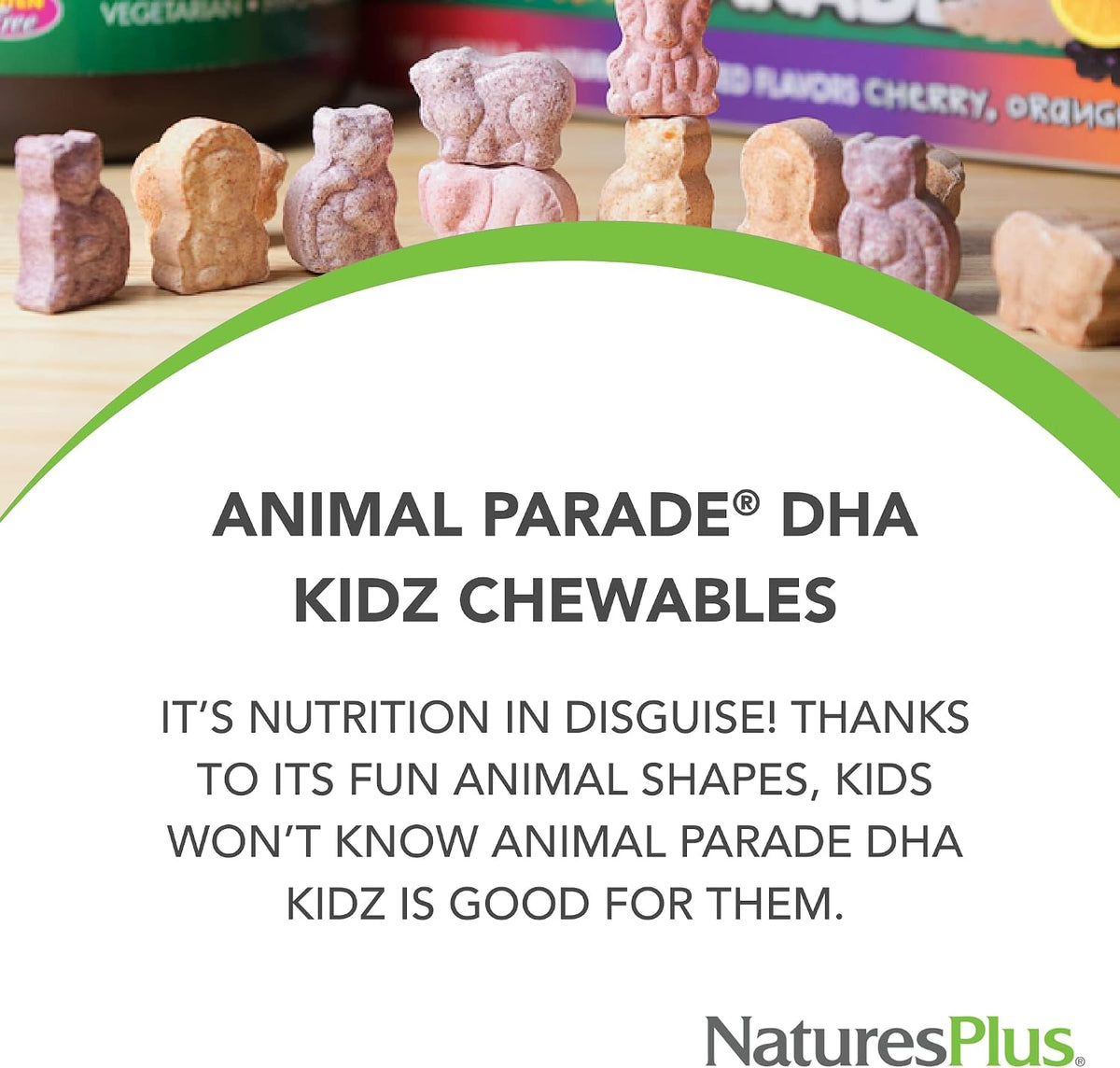 NaturesPlus Animal Parade DHA Children's Chewables - Natural Cherry Flavour - 90 Chewable Tablets - görsel 3