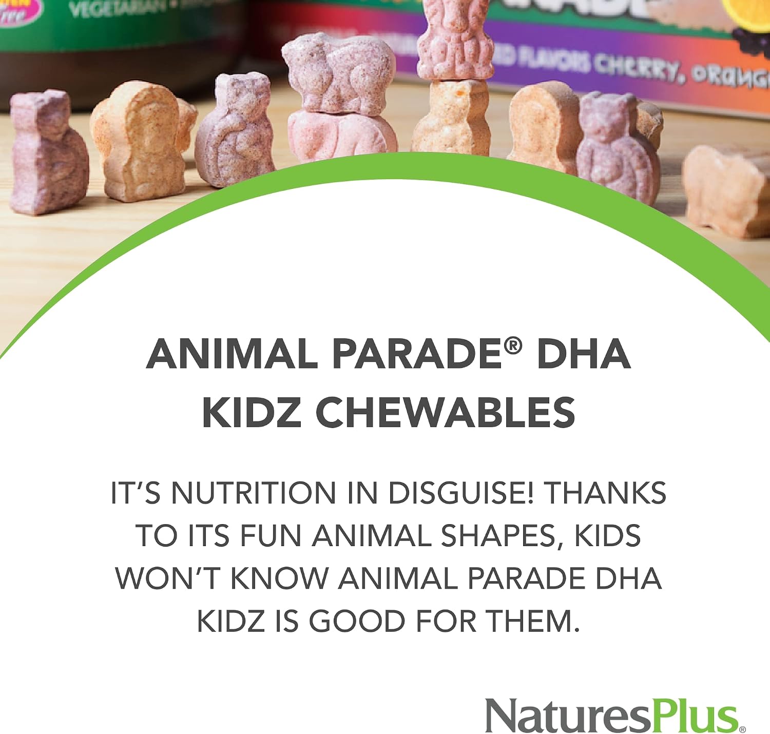 NaturesPlus Animal Parade DHA Children's Chewables - Natural Cherry Flavour - 90 Chewable Tablets - görsel 3