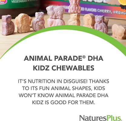 NaturesPlus Animal Parade DHA Children's Chewables - Natural Cherry Flavour - 90 Chewable Tablets