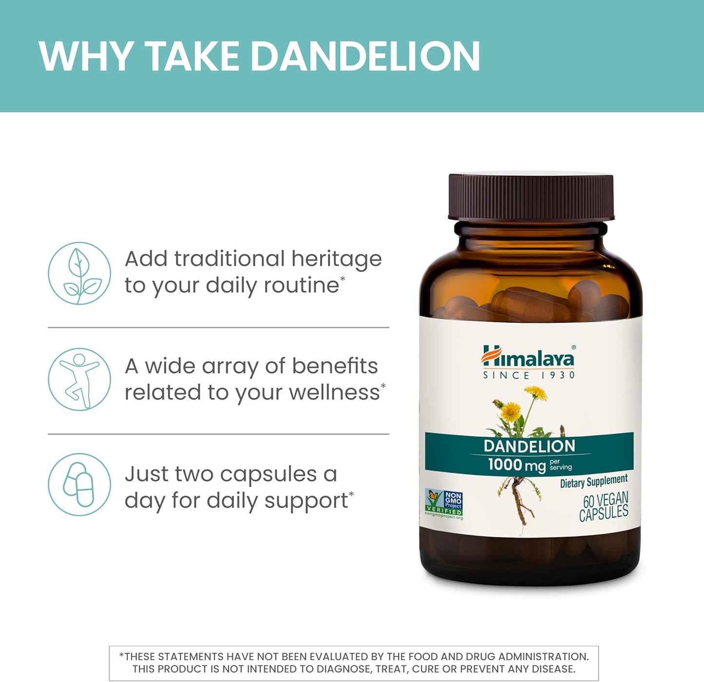 Himalaya Dandelion Root Supplement - 1000 mg, 60 Capsules - Vegan & Gluten-free - görsel 4