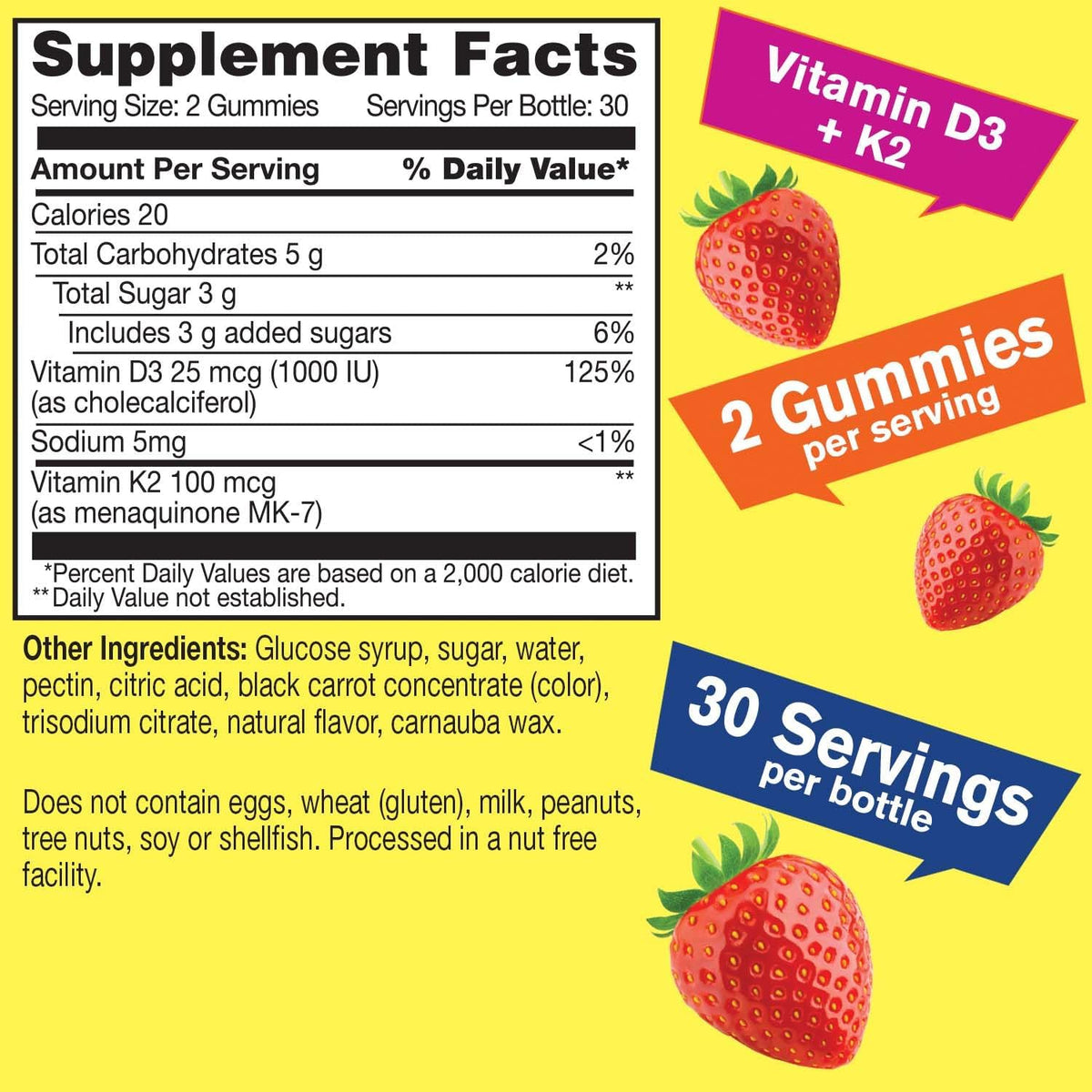 WellYeah Vitamin D3 + K2 Gummies - 1000 IU (25 mcg) D3, 100 mcg K2 (MK-7) - Bone and Muscle Wellness - 60 Gummies - görsel 2