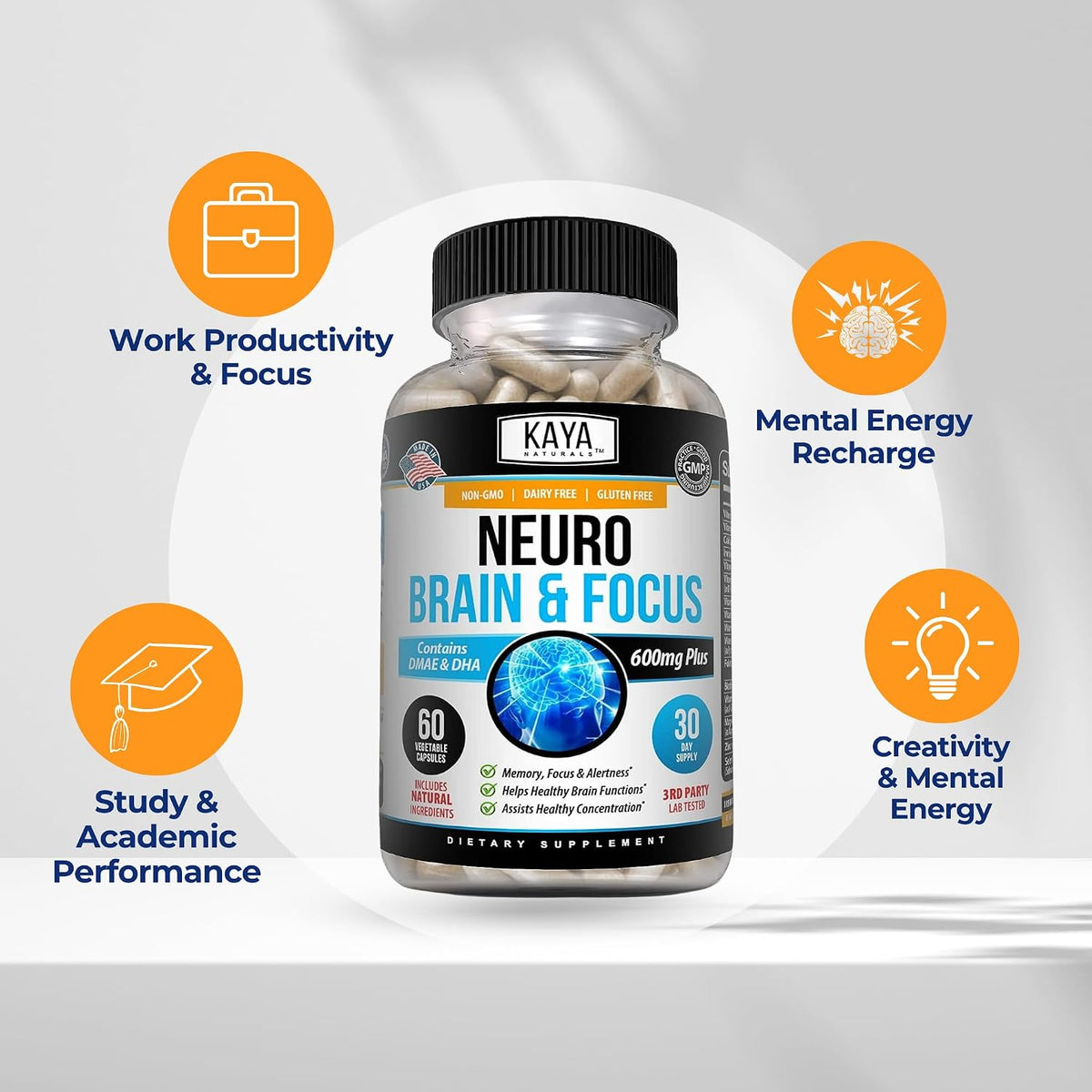 Kaya Naturals Neuro Brain for Memory & Focus - Nootropic Brain Support Supplement - 60 Count - görsel 4