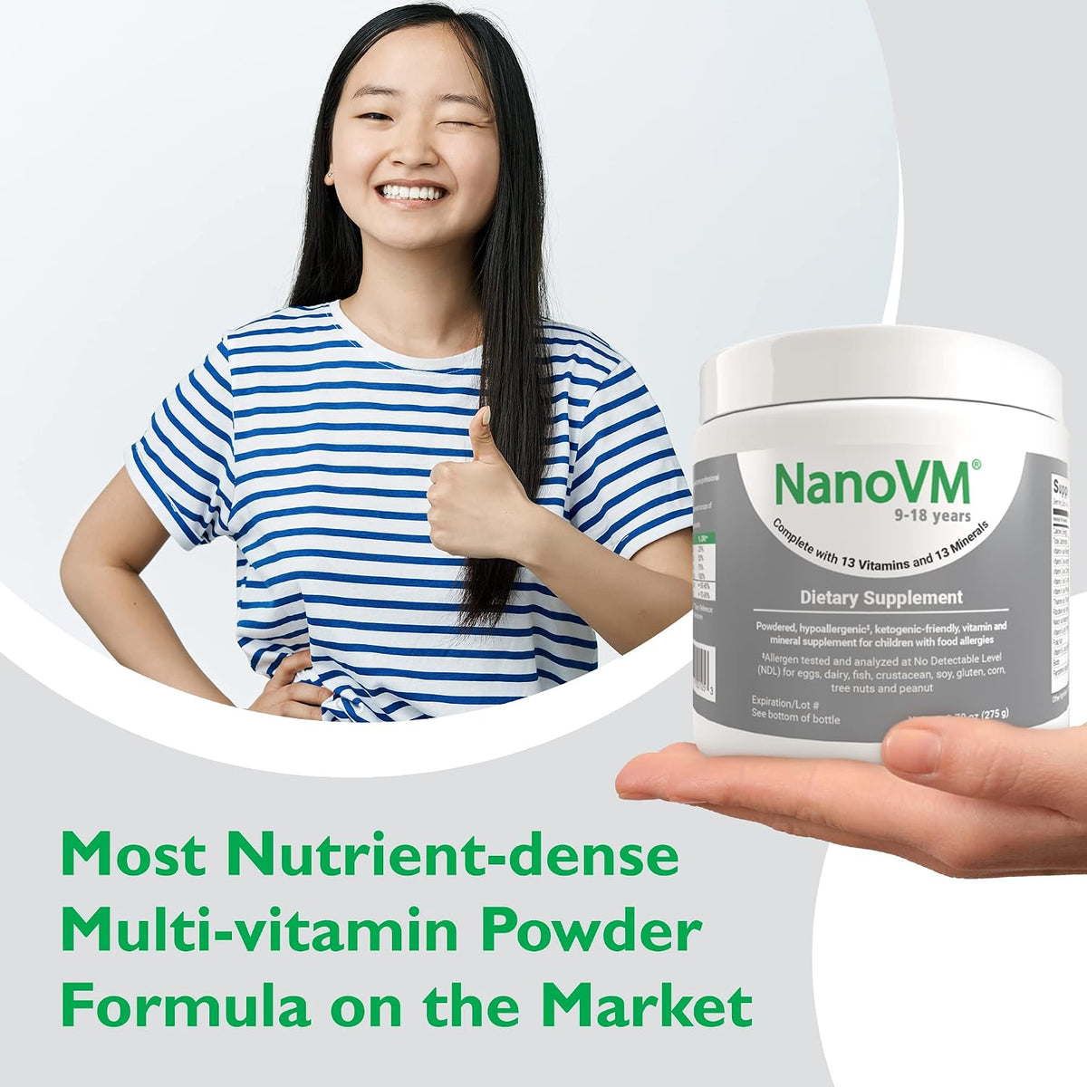 NanoVM Allergen-Free Children's Multivitamin Powder – Unflavoured, 13 Vitamins & 13 Minerals, Low-Carb (275g) - görsel 7