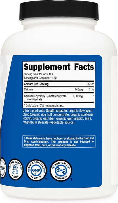 Nutricost HMB (Beta-Hydroxy Beta-Methylbutyrate) 1000mg – 240 Capsules