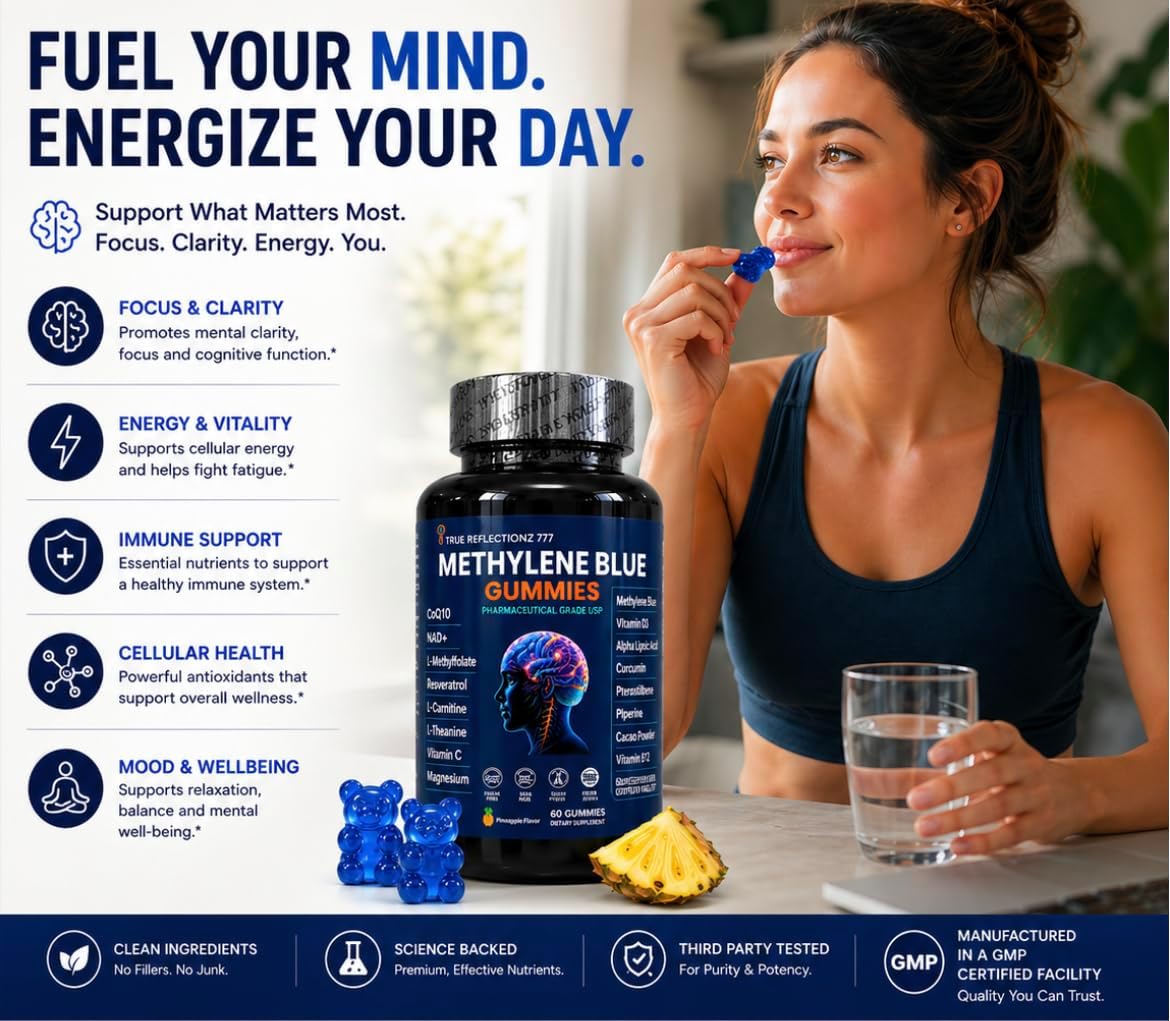 Methylene Blue Gummies 12mg – Cognitive Support with Methylated B12, NAD, and Antioxidants - görsel 3