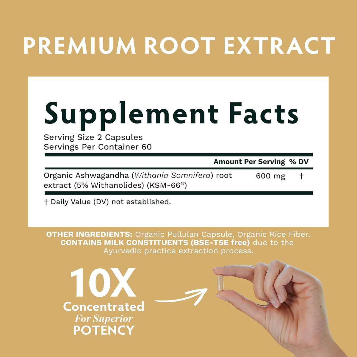 TRIBE ORGANICS Ashwagandha KSM-66 – 600mg Organic Root Extract, 120 Capsules - görsel 3