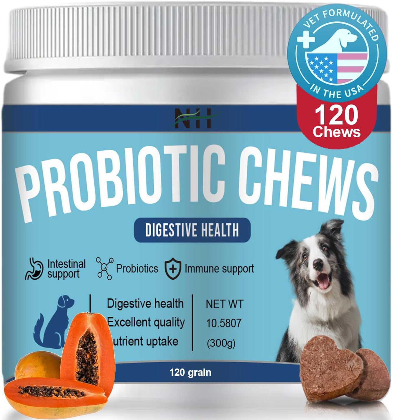 Probiotics for Dogs 120 Chews with Enzymes, Papaya, Pumpkin & Krill Oil - görsel 1