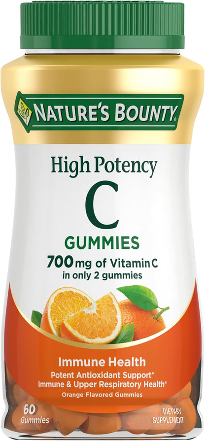 Nature's Bounty Vitamin C Gummies 700mg - High Potency Immune Support Supplement, Orange Flavour, 60 Count