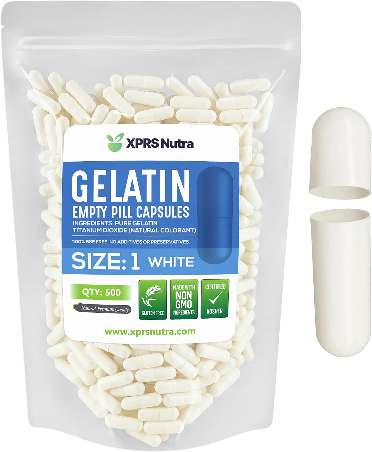 XPRS Nutra Size 1 Empty Gelatine Capsules - 500 Count - görsel 1