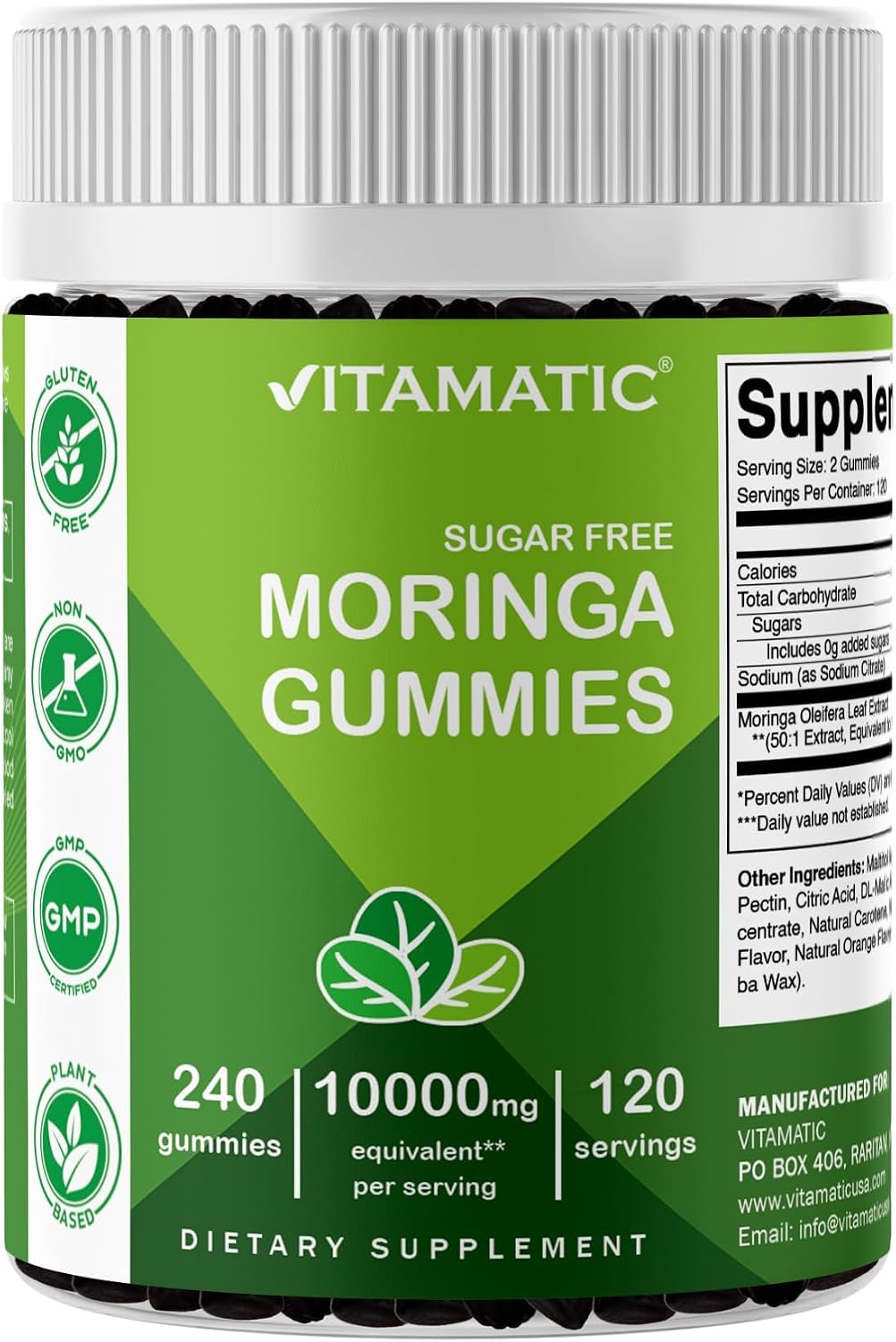 Vitamatic Moringa Gummies – Sugar-Free Superfood, 50:1 Extract, 240 Gummies - görsel 1
