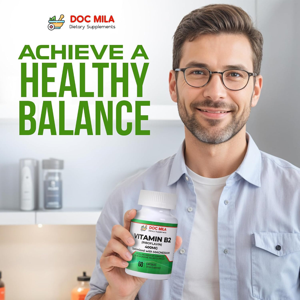 Doc Mila Vitamin B2 Riboflavin 400mg Capsules – Vegan Supplement for Energy Metabolism & Nervous System Support – 60 Capsules - görsel 6