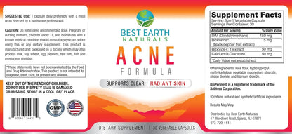 Best Earth Naturals Clear Skin Acne Support Supplement Capsules – 30-Day Supply