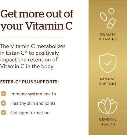 Solgar Ester-C Plus 1000 mg Vitamin C Tablets, 60 Tablets – Gentle on the Stomach, Non-Acidic, Immune Support