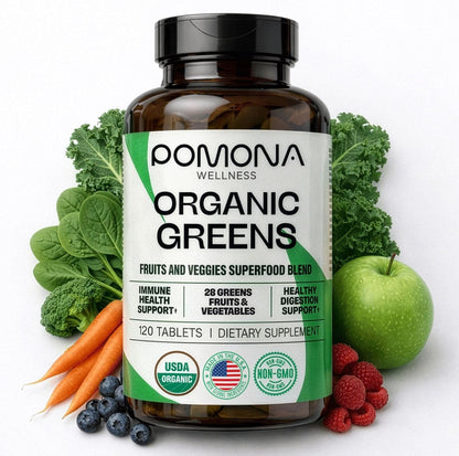 Pomona Wellness Super Greens Supplement - Organic, Non-GMO, 120 Tablets