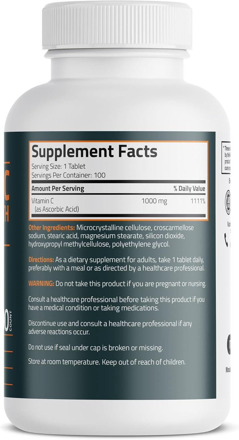 Bronson Vitamin C 1000mg Extra Strength – High Potency Immune Support – 100 Vegetarian Tablets - görsel 2