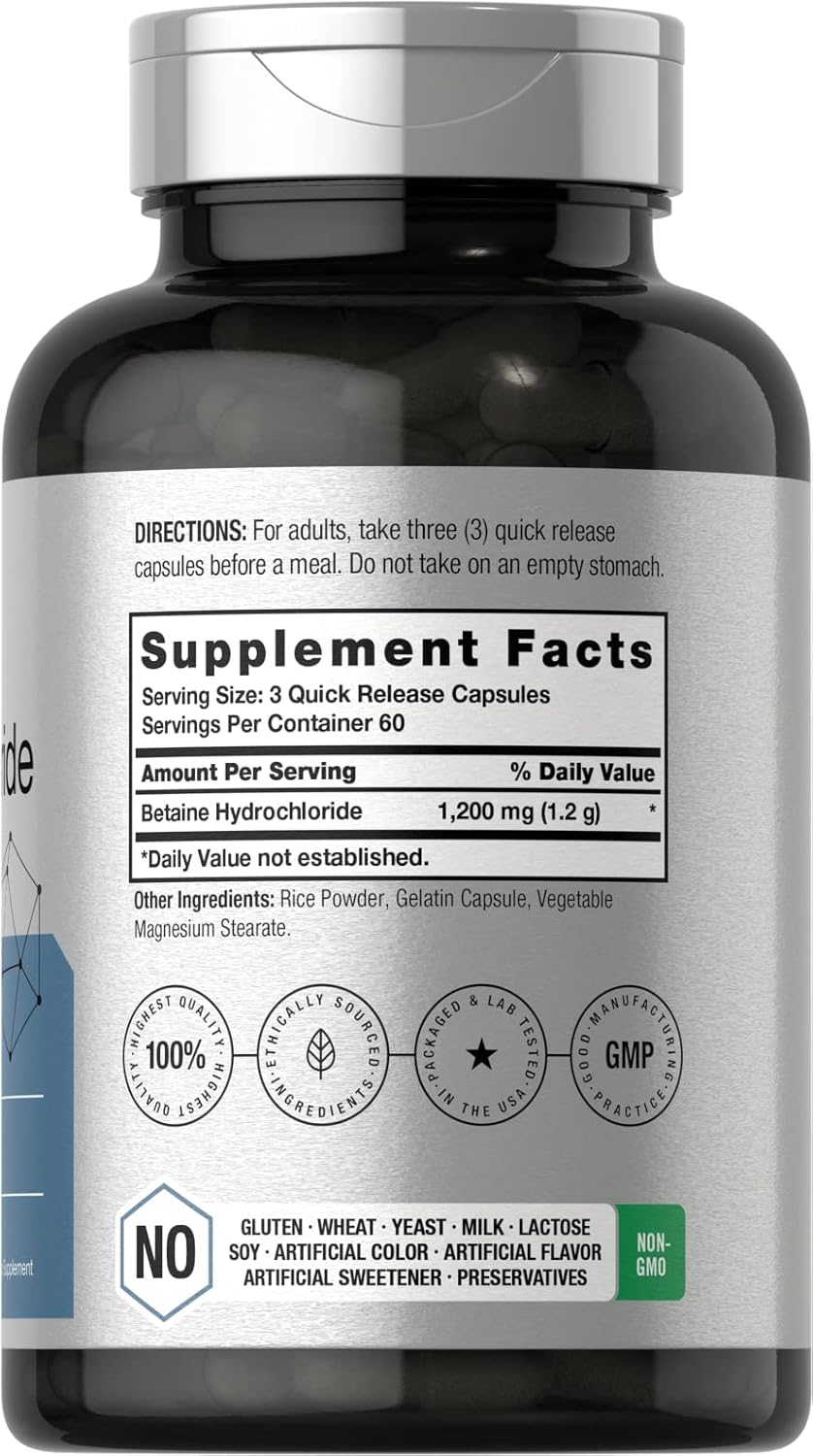 Horbäach Betaine HCl 1200mg - Betaine Hydrochloride Supplement (180 Capsules) - görsel 2