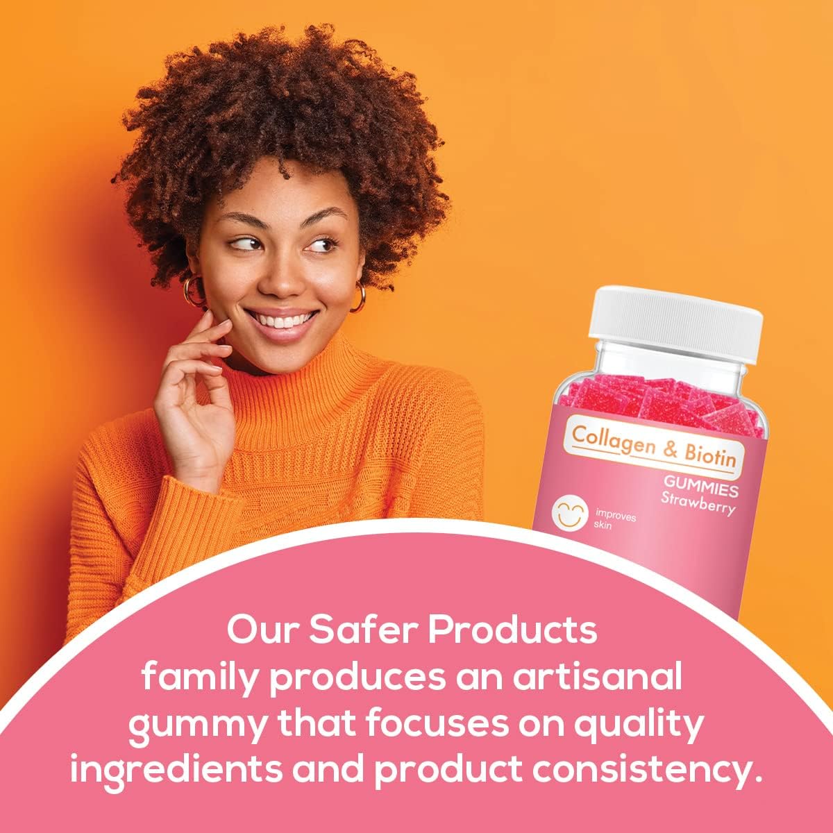 Collagen Biotin Gummies - Supports Hair, Skin & Nails, Vegan, Non-GMO, Gluten-Free, Strawberry Flavour, 60 Gummies - görsel 5