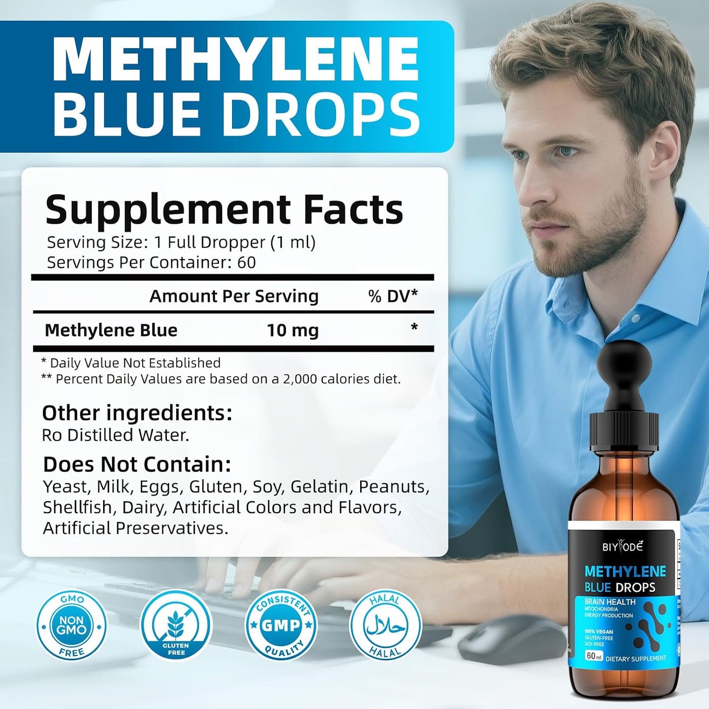 Methylene Blue Drops - Formaldehyde and Alcohol Free - 1% Methylene Blue for Human Undertake - Brain Health Grade - görsel 2