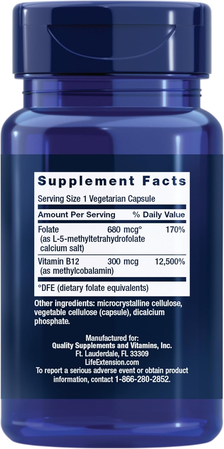 Life Extension BioActive Folate & Vitamin B12 - 90 Capsules - görsel 2