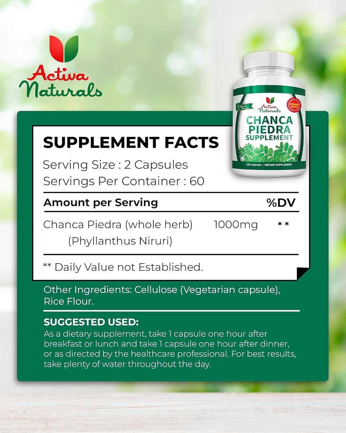 Activa Naturals Chanca Piedra 500mg – 120 Plant-Based Capsules – Phyllanthus Niruri Herb Extract - görsel 2