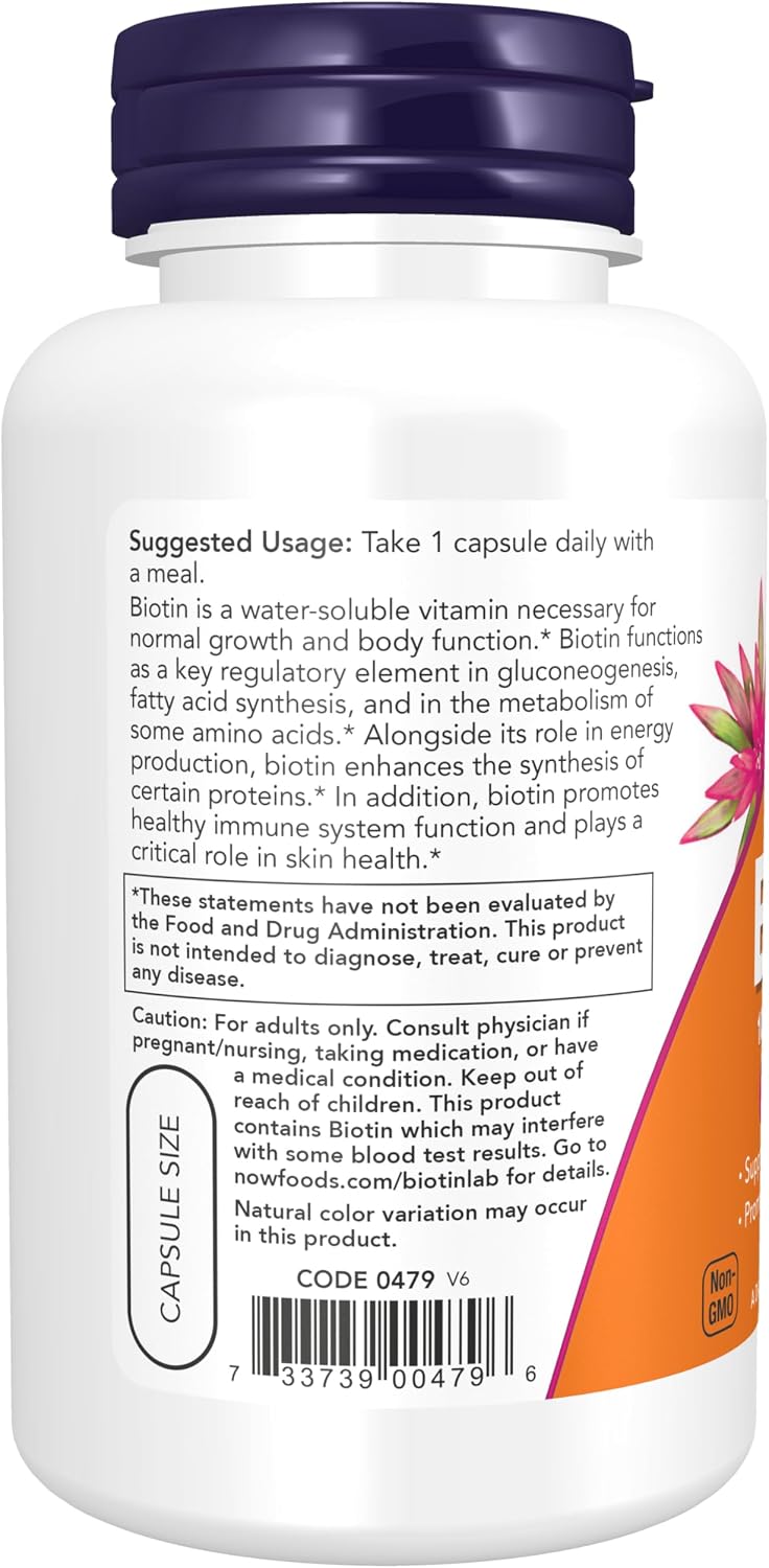 NOW Foods Biotin 10 mg (10,000 mcg), Extra Strength, 120 Veg Capsules - görsel 3