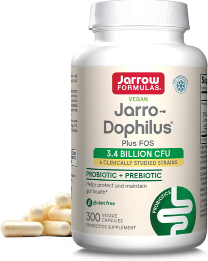 Jarrow Formulae Jarro-Dophilus + FOS - 3.4 Billion CFU Per Serving - Synbiotic with Prebiotic & Probiotics for Immune & Digestive Support - Up to 300 Servings (Veggie Capsules)