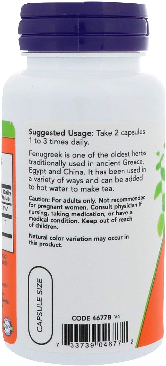 NOW Foods Fenugreek 500mg, 100 Vegetarian Capsules - görsel 3