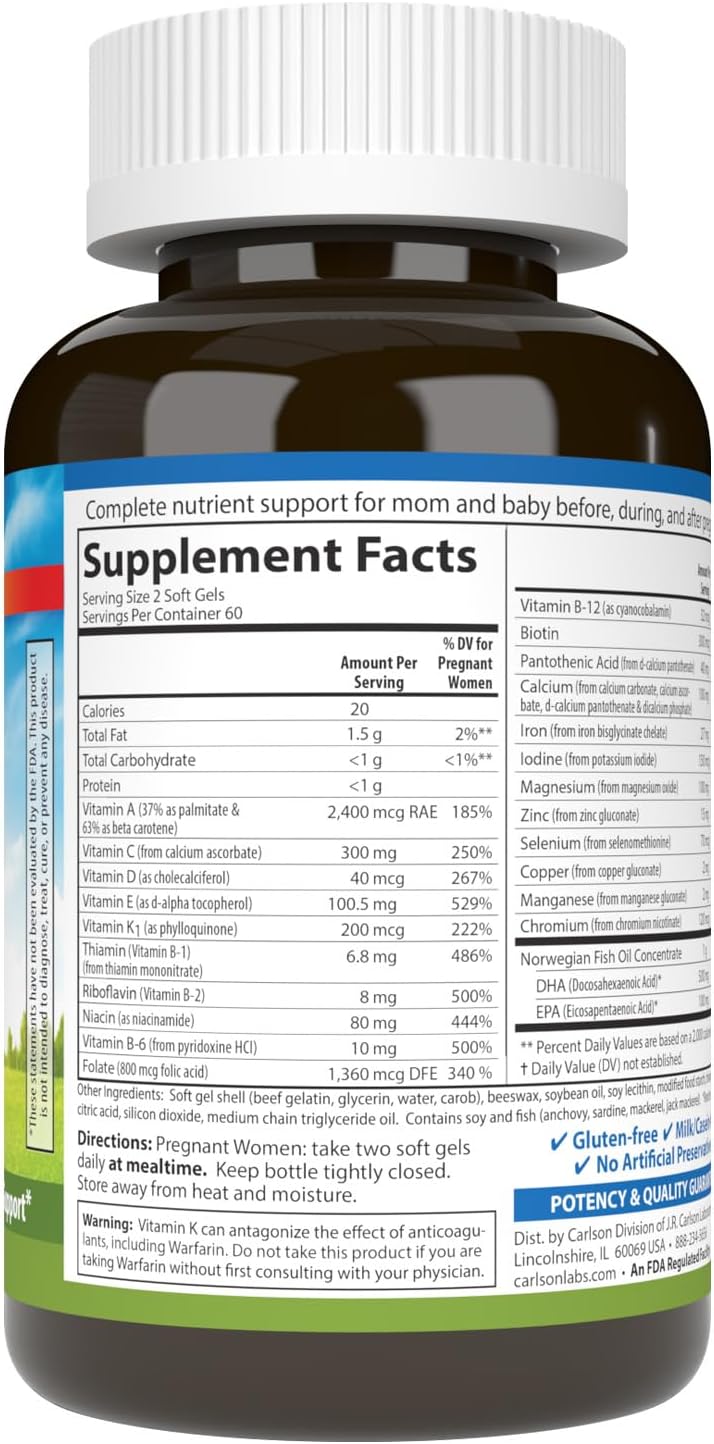 Carlson Labs Prenatal Multivitamin Tablets with DHA, 120 Count - görsel 2