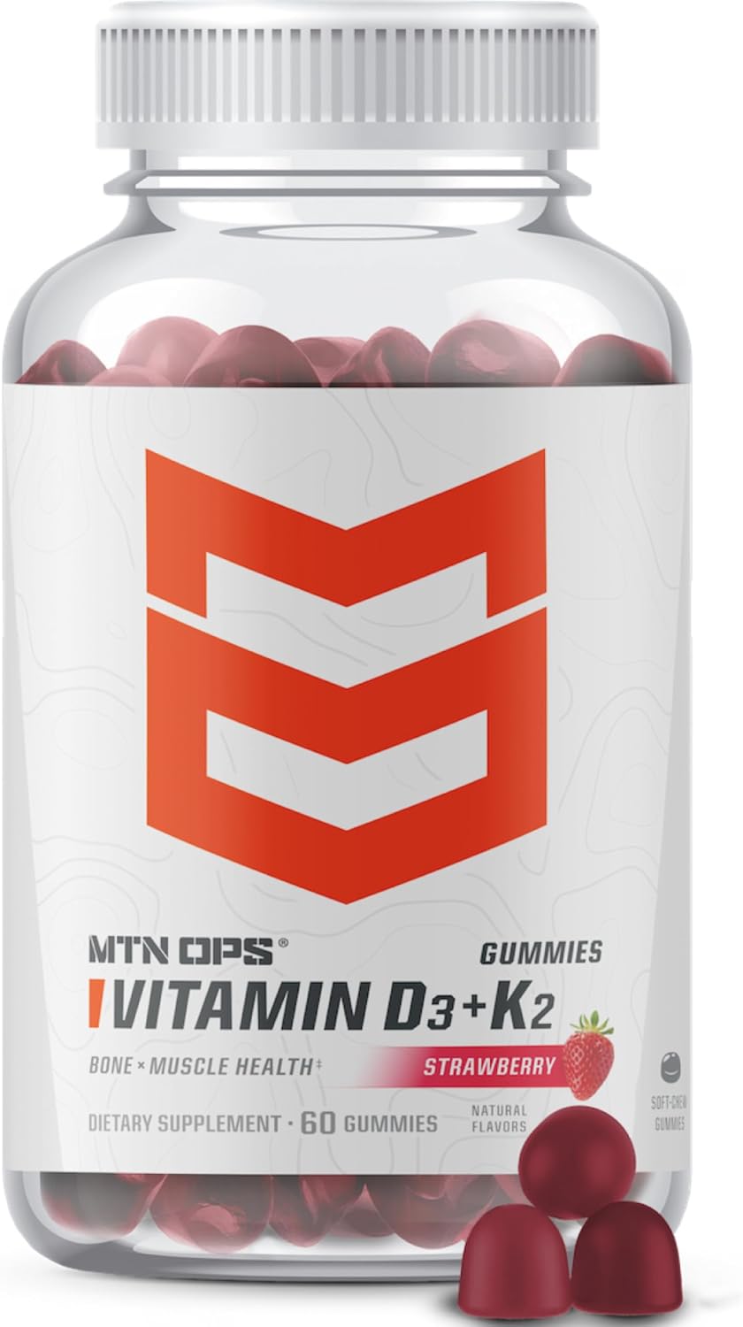 MTN OPS Vitamin D3 K2 Gummies - 5000 IU D3 & 90 mcg K2 MK-7, Natural Strawberry, 60 Gummies - görsel 1