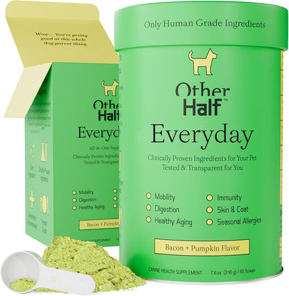 Other Half Everyday - Dog Multivitamin Supplement - Daily Joint, Gut, Allergy, Immune, Urinary Tract Support, Skin, Coat & More - Glucosamine, Chondroitin, Omega-3 & Probiotics | 45 Active Ingredients