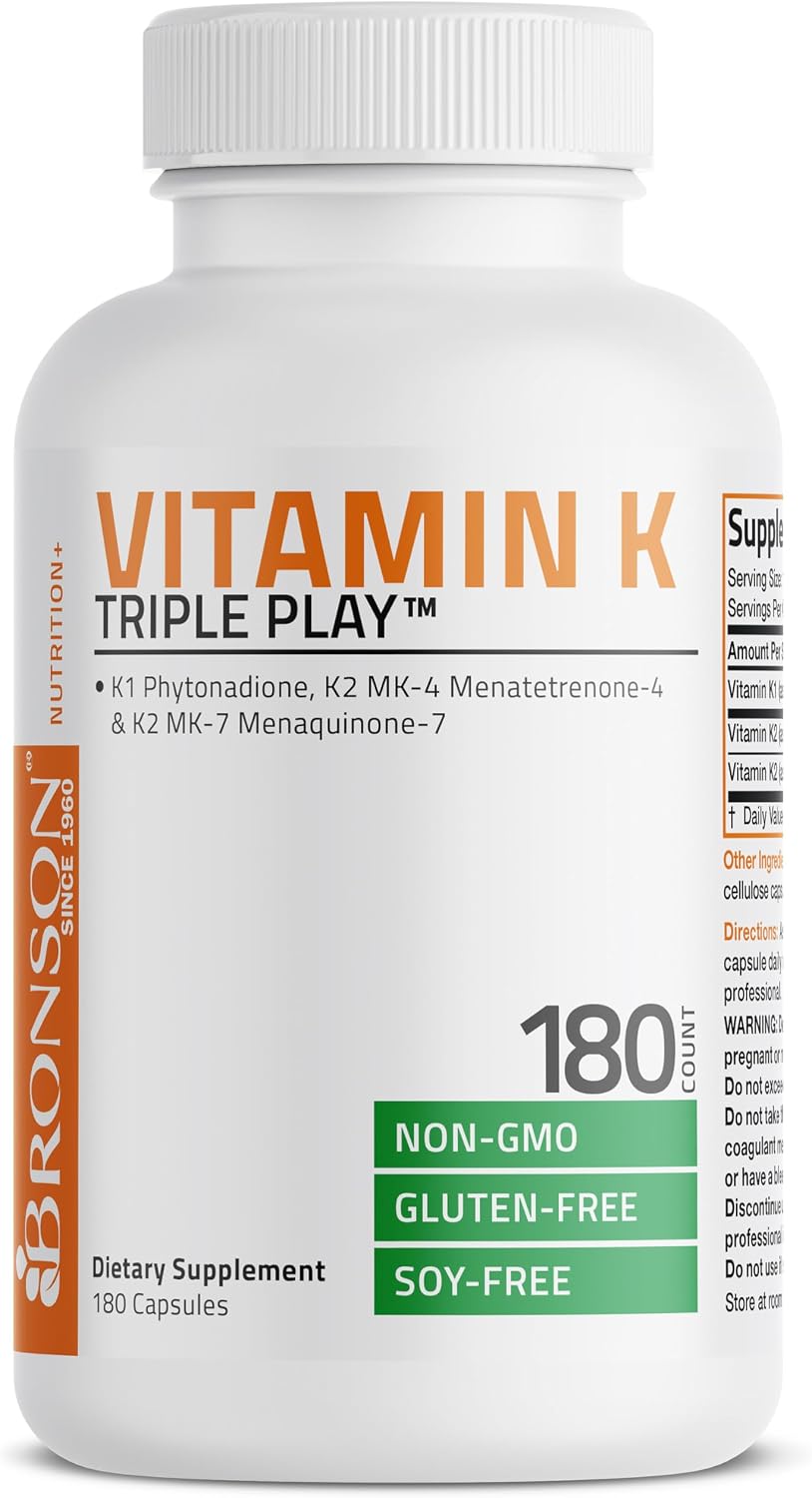 Bronson Vitamin K Triple Play - Full Spectrum Complex with K1, K2 MK4 & MK7, 180 Capsules - görsel 5