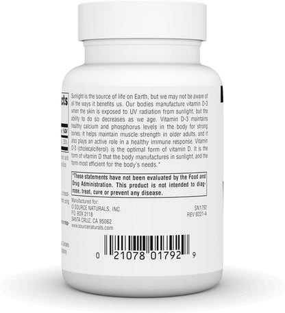 Source Naturals Vitamin D-3 1000 IU (25 mcg) – 200 Tablets