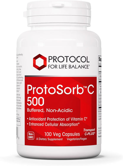 PROTOCOL FOR LIFE BALANCE ProtoSorb C 500 – Highly Absorbable Vitamin C with Alpha-Lipoic Acid – Buffered, Non-Acidic – 100 Veg Capsules
