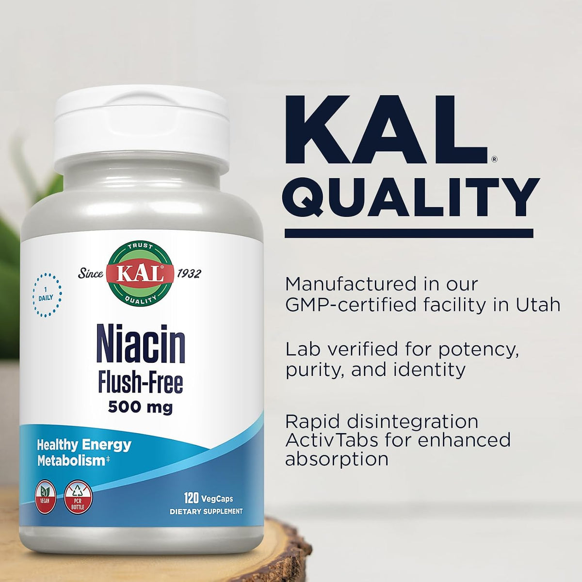 KAL Niacin Flush-Free 500 mg – 120 Capsules - görsel 4