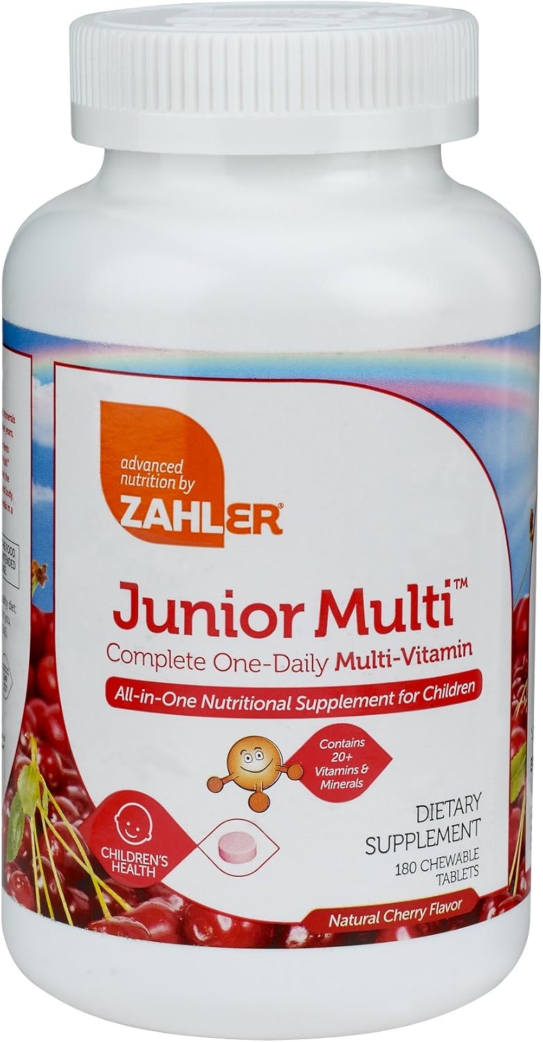 Zahler Junior Multi™ – Complete Once-Daily Multi-Vitamin for Children, Natural Cherry, 180 Chewable Tablets - görsel 1