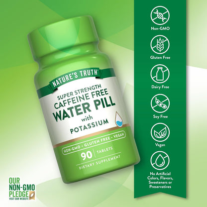 Nature's Truth Super Strength Water Pill with Potassium – 90 Tablets | Caffeine Free | Vegan, Non-GMO & Gluten-free