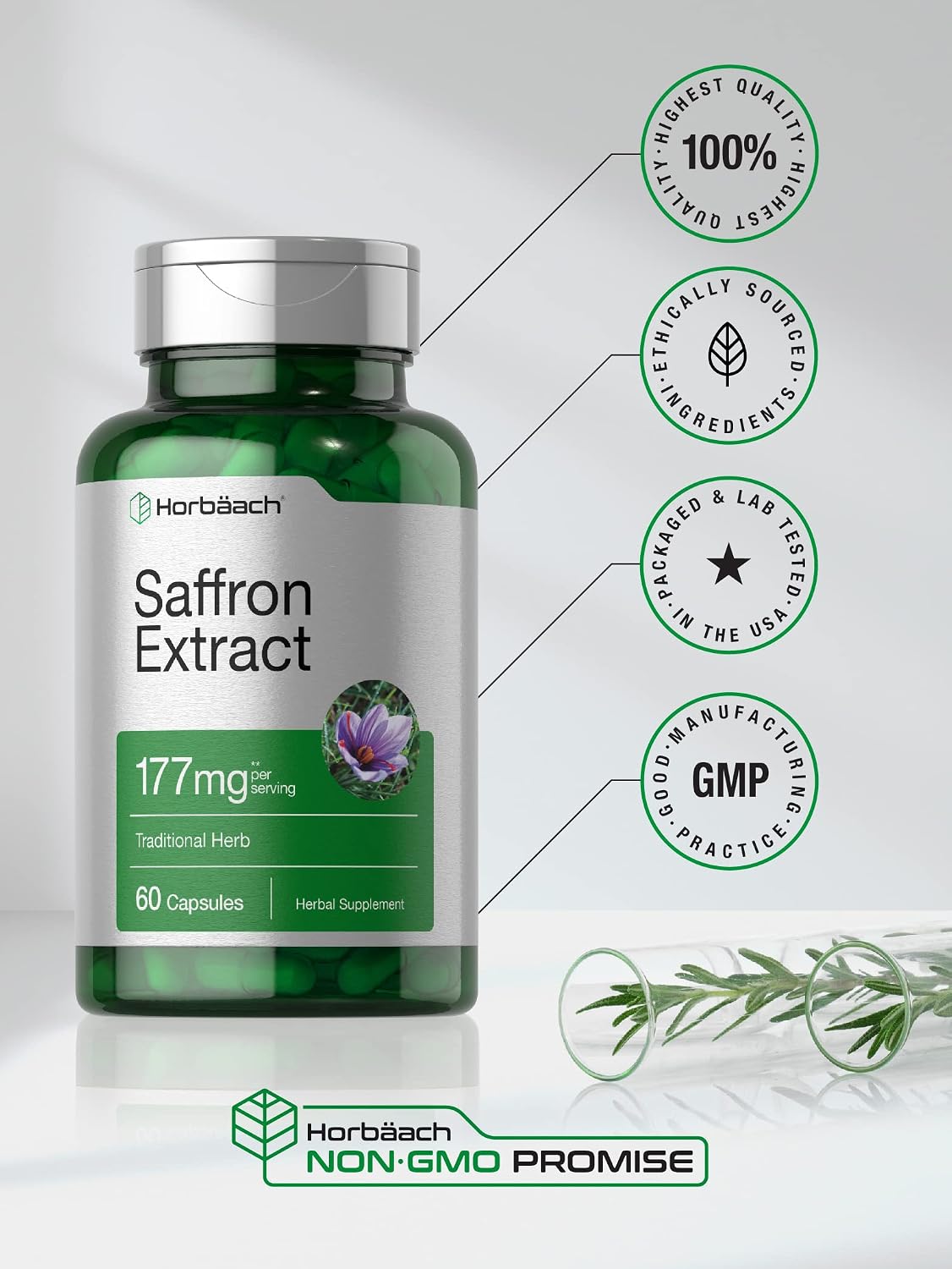 Horbäach Saffron Extract Capsules, 60 Capsules - Non-GMO, Gluten-free Food Supplement for Women and Men - görsel 5