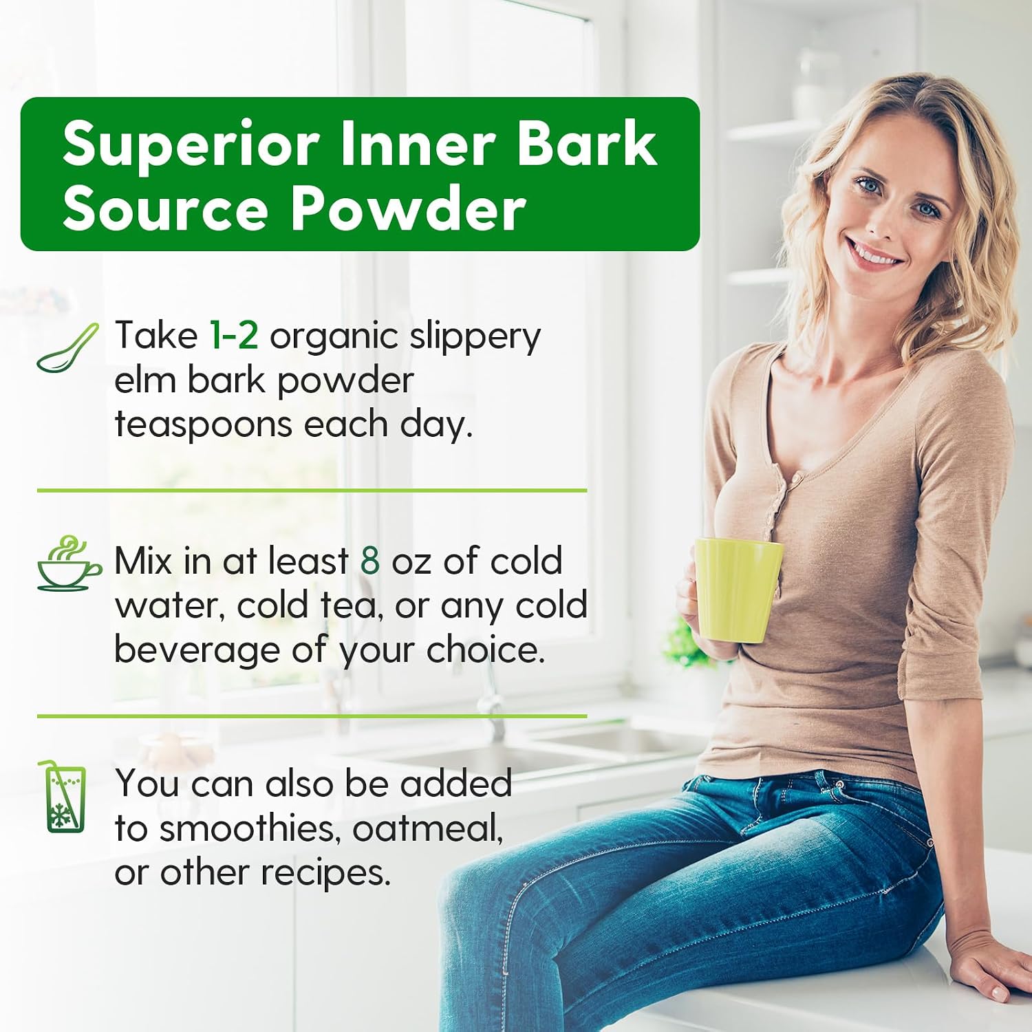 Meablewse Slippery Elm Bark Powder, 454g (349 Servings) - 100% Pure, Vegan, Non-GMO, Gluten-free - görsel 6